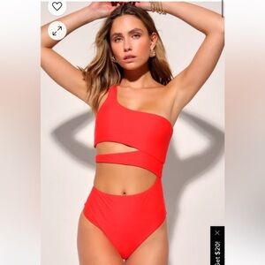 Red One-Shoulder Cutout Swimsuit
